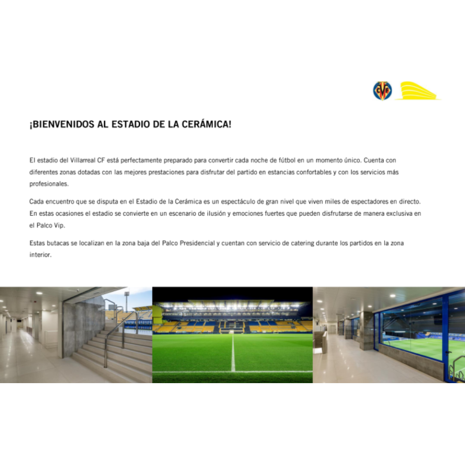 2 VIP Presidential box tickets + prematch Tour/Experience For Villarreal - Sevilla
