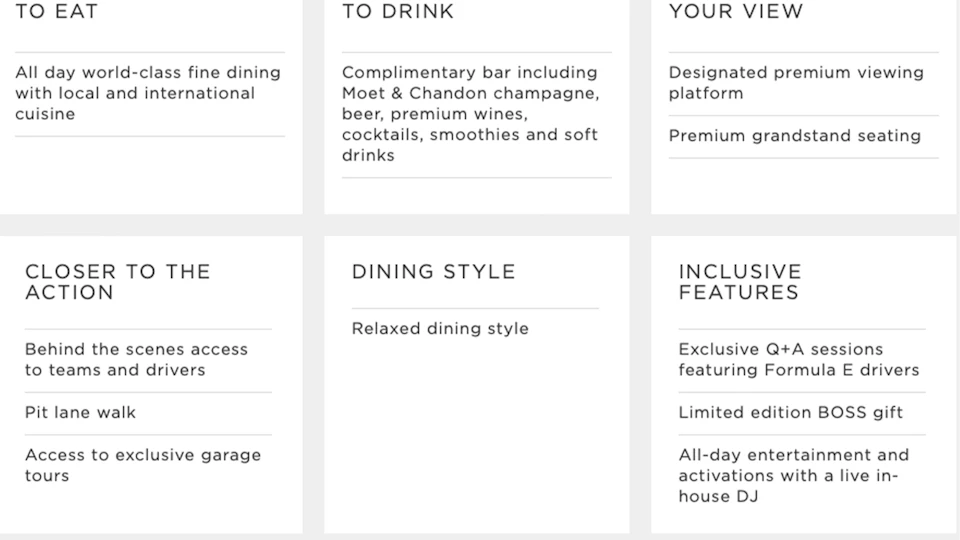 2x BOSS | EMOTION CLUB Formula E Hospitality Tickets